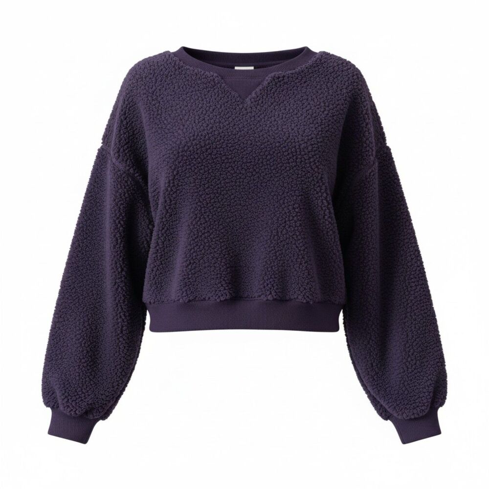 Savage X  XL Purple Plush Teddy Fleece Cropped Sweatshirt Pullover NWT